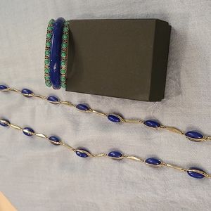 Banaba Republic and J.Crew  Necklace and Bracelet in Gold and Blue Set